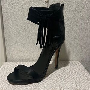 bebe Black Suede Ankle Tie Stiletto Sandals